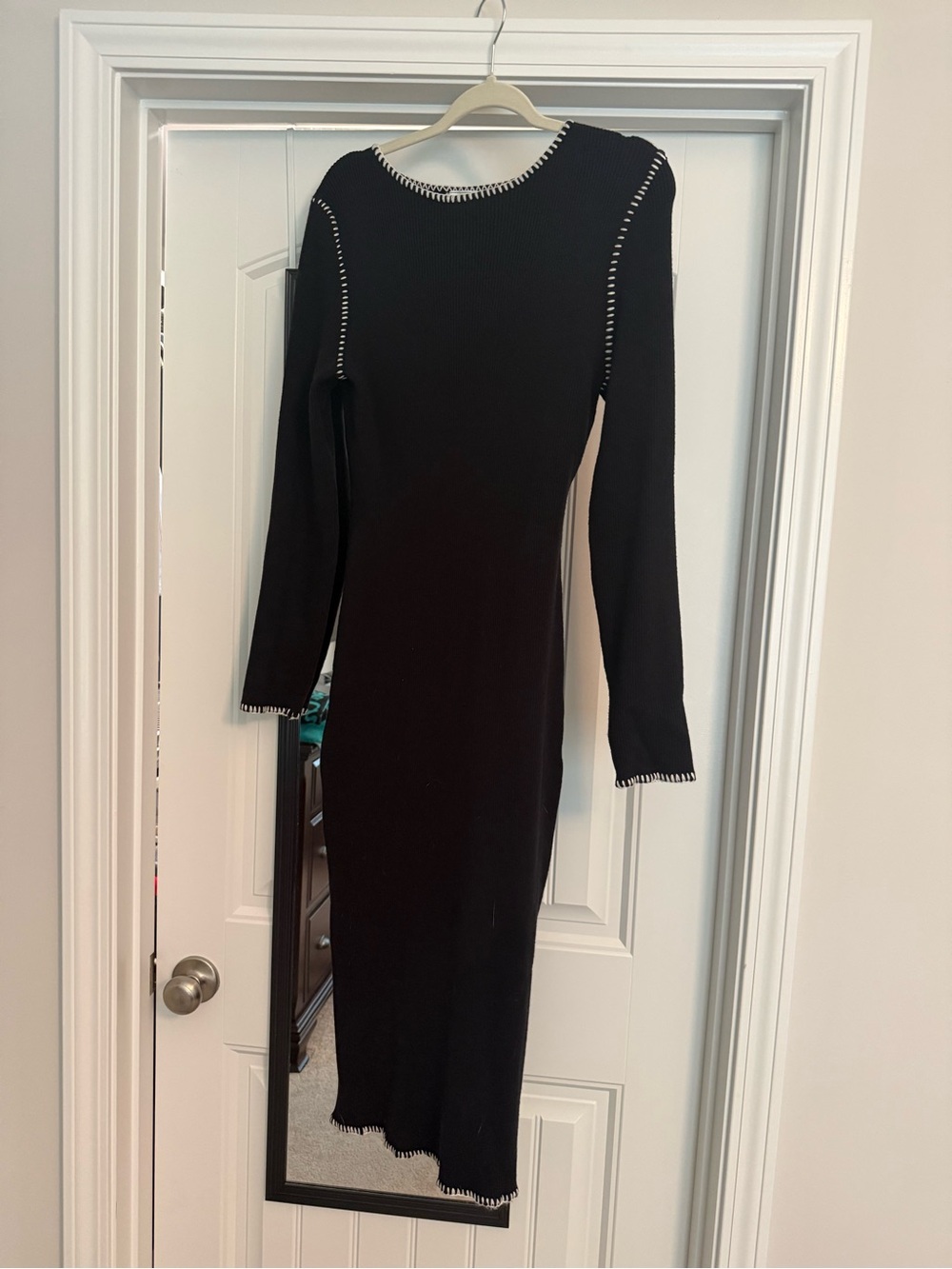 RIHOAS Black Midi Dress with Contrast Stitching